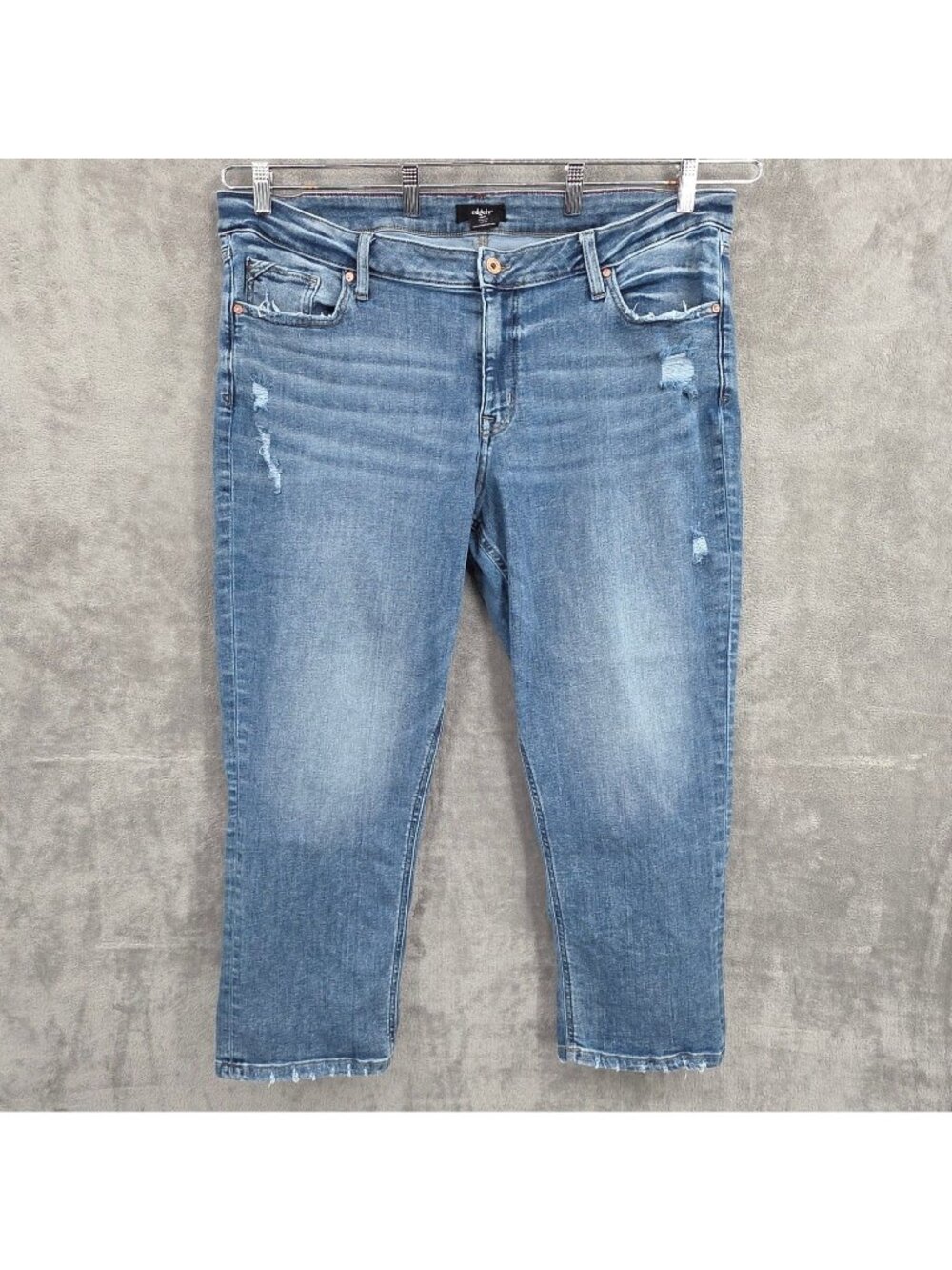 Edgely Relaxed Fit Mid Rise Boyfriend Crop Jeans 20W Medium Blue Distressed Rips